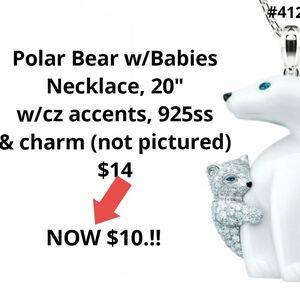 Mama polar bear with baby bears! Enamel & cz's...NOW $10.!